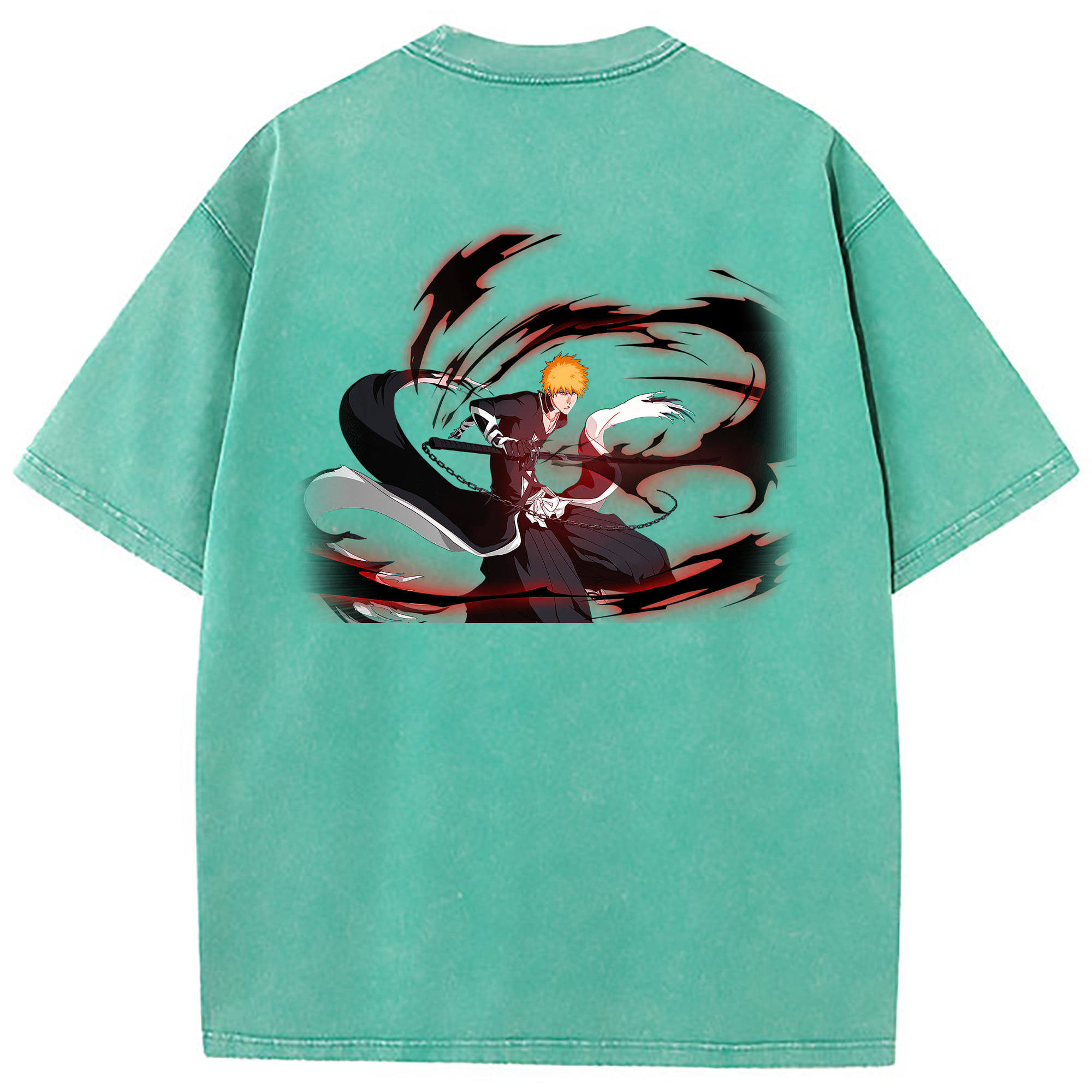 （画像用） ブリーチ 黒崎一護（くろさき いちご）BLEACH Kurosaki Ichigo 綿100% ヴィンテージ風 半袖Tシャツ（背面プリント）